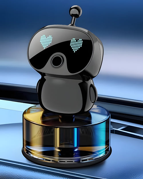 Black Bronvex Mini car robot diffuser with one antenna and heart LED eyes