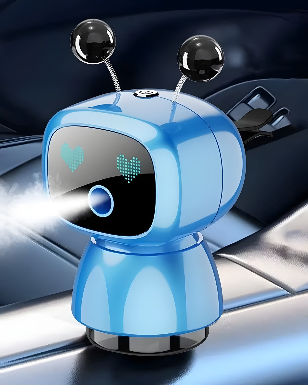 Blue Bronvex Solid car robot diffuser releasing a light scent mist